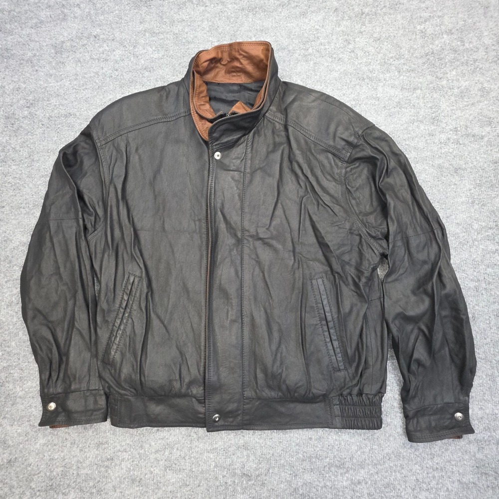REMY Leather Jacket Men's 40 Black Brown Double Collar Bomber Jacket $1895 USA